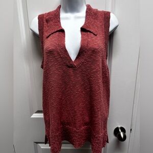 Evereve Jamison women’s pink Becca collar polo pullover top knit split V-neck L